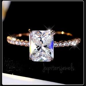 NEW SIMULATED DIAMOND EMERALD CUT SQUARE PRINCESS ROSE GOLD RING